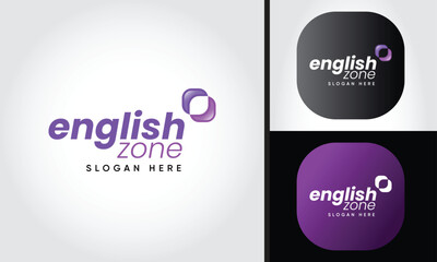 Logo design concept, logo template, english, zone logo, Modern purple shapes brand element sign. Vector illustration.