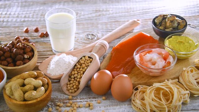 Common food allergens including egg, milk, soya, nuts, fish, seafood, mustard, dried apricots and celery