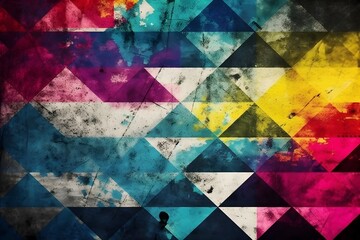 Grungy Abstract Geometric Shapes in CMYK Colors Generative AI