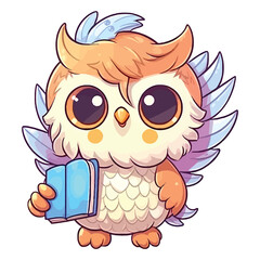 Cute Fairy Owl on Book 2D Illustration