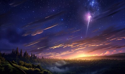 Fototapeta premium a painting of a night sky with stars and a shooting star. generative ai