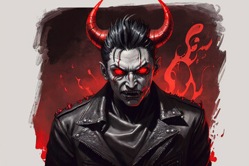Portrait of a terrible devil with horns. Halloween. A sinister demon. Generative AI