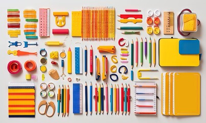  a variety of school supplies laid out on a table top.  generative ai
