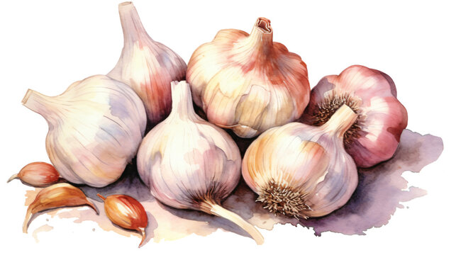 garlic watercolor design isolated against transparent background