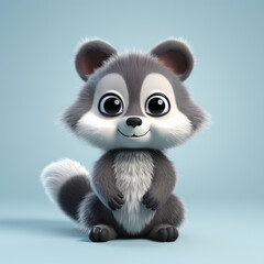 Cute Raccoon, 3d cartoon, big eyes, friendly, solid background, minimalistic