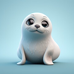 Cute Seal, 3d cartoon, big eyes, friendly, solid background, minimalistic