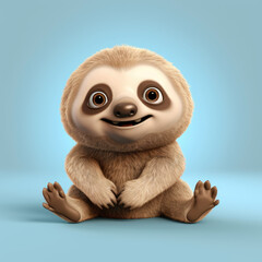 Cute Sloth, 3d cartoon, big eyes, friendly, solid background, minimalistic