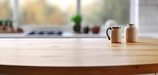 Minimalist modern kitchen bench, wooden finish, bright and airy, rustic design, Generative AI