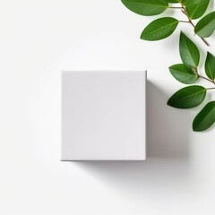 top view of a small plain white cardboard box packaging for mockup