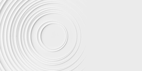 Many concentric random offset white rings or circles background wallpaper banner flat lay top view from above with copy space - 624060580