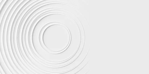 Fotobehang Many concentric random offset white rings or circles background wallpaper banner flat lay top view from above with copy space © Shawn Hempel