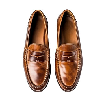 Brown leather male shoes isolated on transparent bacground