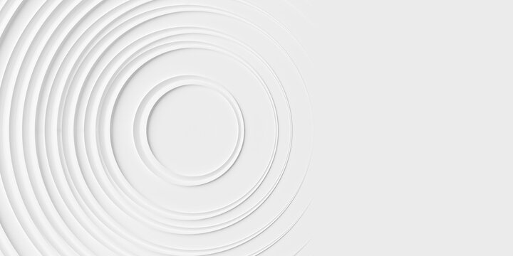 Many concentric random offset white rings or circles background wallpaper banner flat lay top view from above with copy space