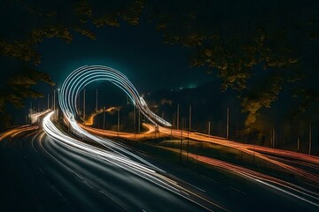Fototapeta na wymiar highway at night Generated Ai