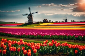 windmill and tulips generated ai