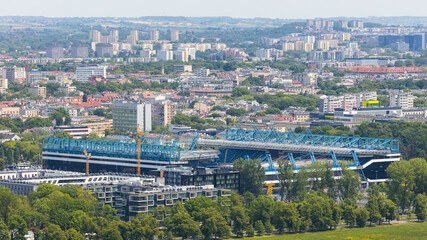 Stadion Miejski in polish city Krakow seen from Kościuszko lookout