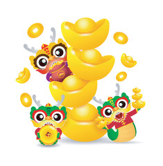 Happy Chinese new year 2024 and little dragon in year of the dragon zodiac Capricorn calendar poster design gong xi fa cai Background illustration vector, Translate happy new year