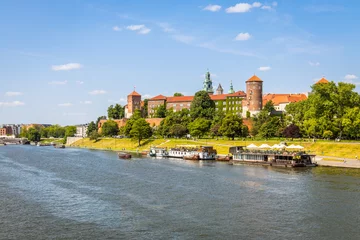 Stickers pour porte Cracovie Krakow, Poland with Wawel castle and Wisła river on a beautiful summer day