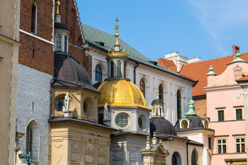 Closeup of facade of the Wawel cathedral in Krakow, Poland
