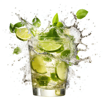 Mojito cocktail with lime. 3D illustration digital art design, generative AI