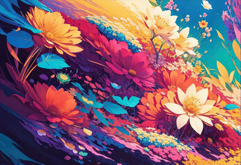 Fototapeta na wymiar Garden of blooming flowers, colorful