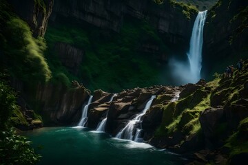 Fototapeta na wymiar waterfall in the forest Generated Ai