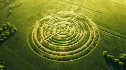 Fototapeta na wymiar Elaborate crop circles made in a Fibonacci sequence. Generative AI
