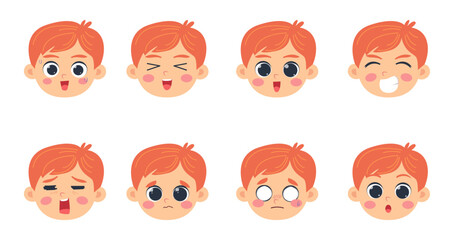 Cute boy faces showing different emotions