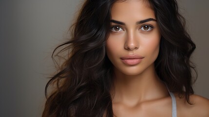 Fototapeta premium Natural makeup and styling on a woman. Promoting natural cosmetics. A beauty salon advertisement.Cosmetics for face and body skin care.