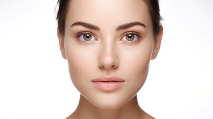 Fototapeta premium Healthy pure skin woman face close up isolated on white with generative ai