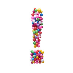 Exclamation mark made of multi-colored balls isolated on a white background.