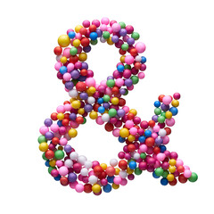 Ampersand sign made of colorful balls isolated on white background.