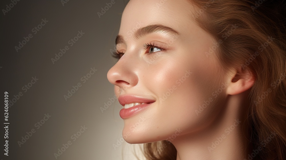 Canvas Prints natural beauty concept young woman profile face closeup studio shot with generative ai