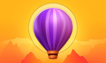  a purple hot air balloon flying over a mountain range in the sky.  generative ai