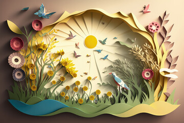 Paper art spring outdoors, AI generated