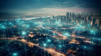 Obraz na płótnie Canvas Modern smart city network interconnected, AI generated