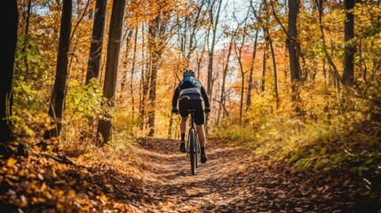 Obraz premium A person is riding a bicycle on a path in the mountains, AI generated