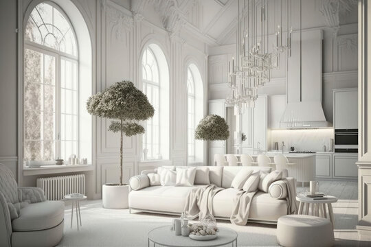 High ceiling large space living room decoration style, AI genera
