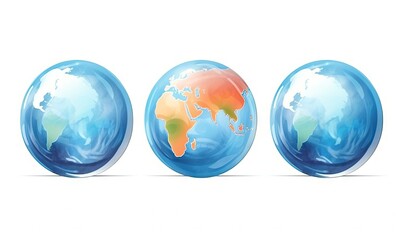  three blue and orange globes with a white background and a white background.  generative ai
