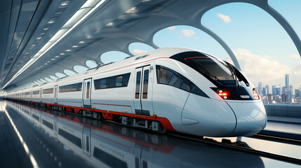 Fototapeta na wymiar photo of fast train at station, generative ia