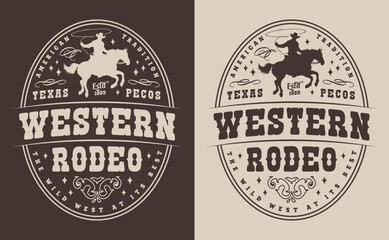 Western rodeo vintage sticker monochrome