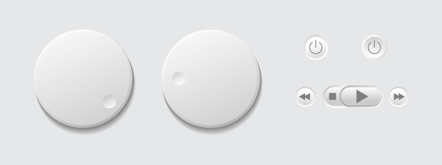 Round buttons, white and gray with shadow, 3D navigation bar for website, editable vector illustration. Vector illustration