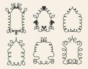 Fototapeta premium Collection of black openwork hand-drawn frames. Decor elements. Vector frames in cartoon style.