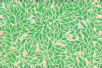 Fototapeta premium pink flower and green leaves, seamless pattern -Generative AI