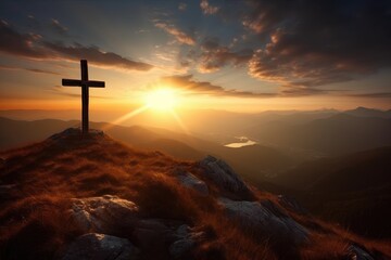 Christian theme background with a cross on top of a hill
