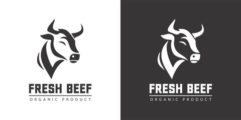 Cow head logo design, Cow head silhouette emblem logo label. Custom logo. Elegant logo symbol design illustration vector for company.