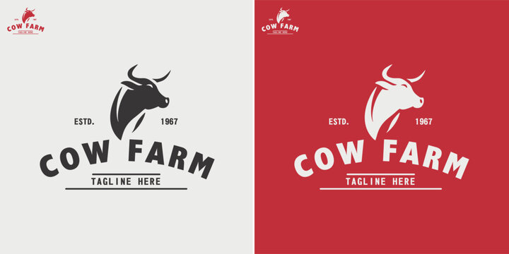 Cow head logo design, Cow head silhouette emblem logo label. Custom logo. Elegant logo symbol design illustration vector for company.