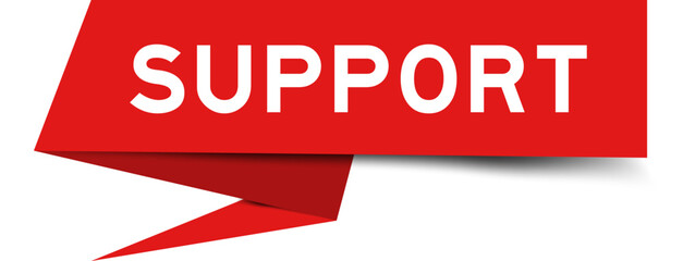 Red color speech banner with word support on white background
