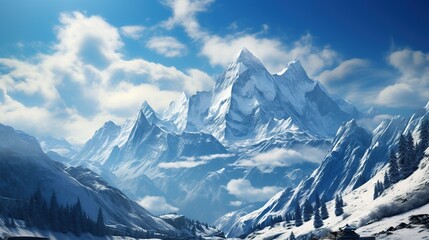 High mountain with withe snow and blue sky - obrazy, fototapety, plakaty
