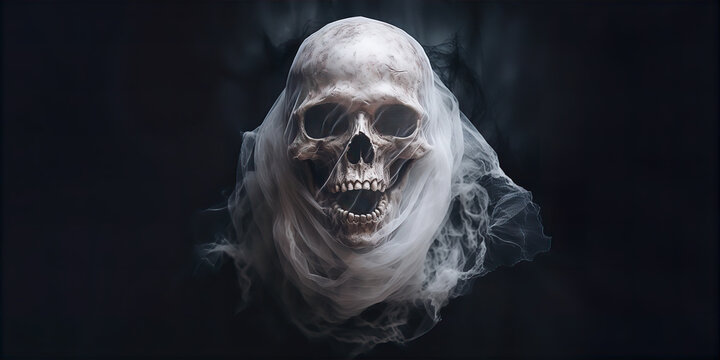 Spooky Scary Human Skull Grim Reaper Black Background
